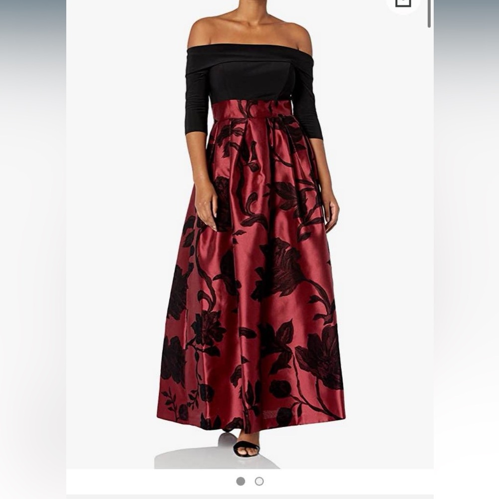 Jessica Howard Off-Shoulder Black and Burgundy Formal Dress